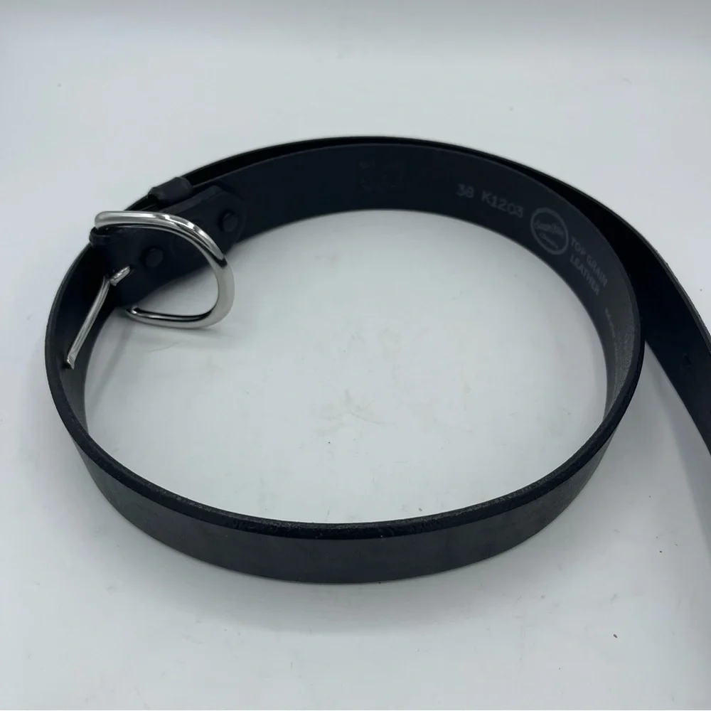 Silver Creek Black Top Grain Leather Belt Men's Size 38 Made USA Silver Buckle